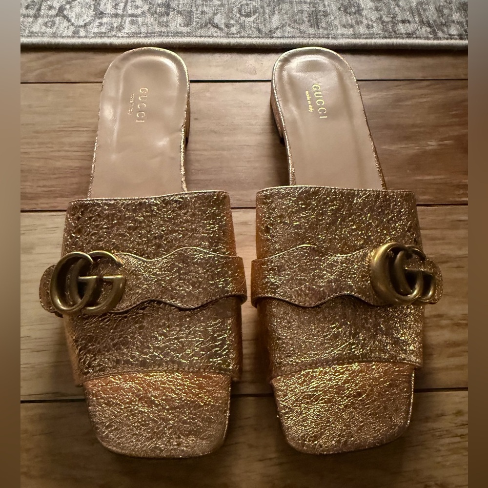Gucci Women's Metallic Gold Mules